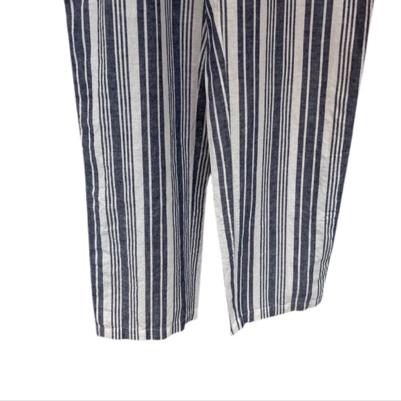 Liz Claiborne Striped Linen Blend Beach Pants M White Navy Drawstring Waist - Picture 4 of 11